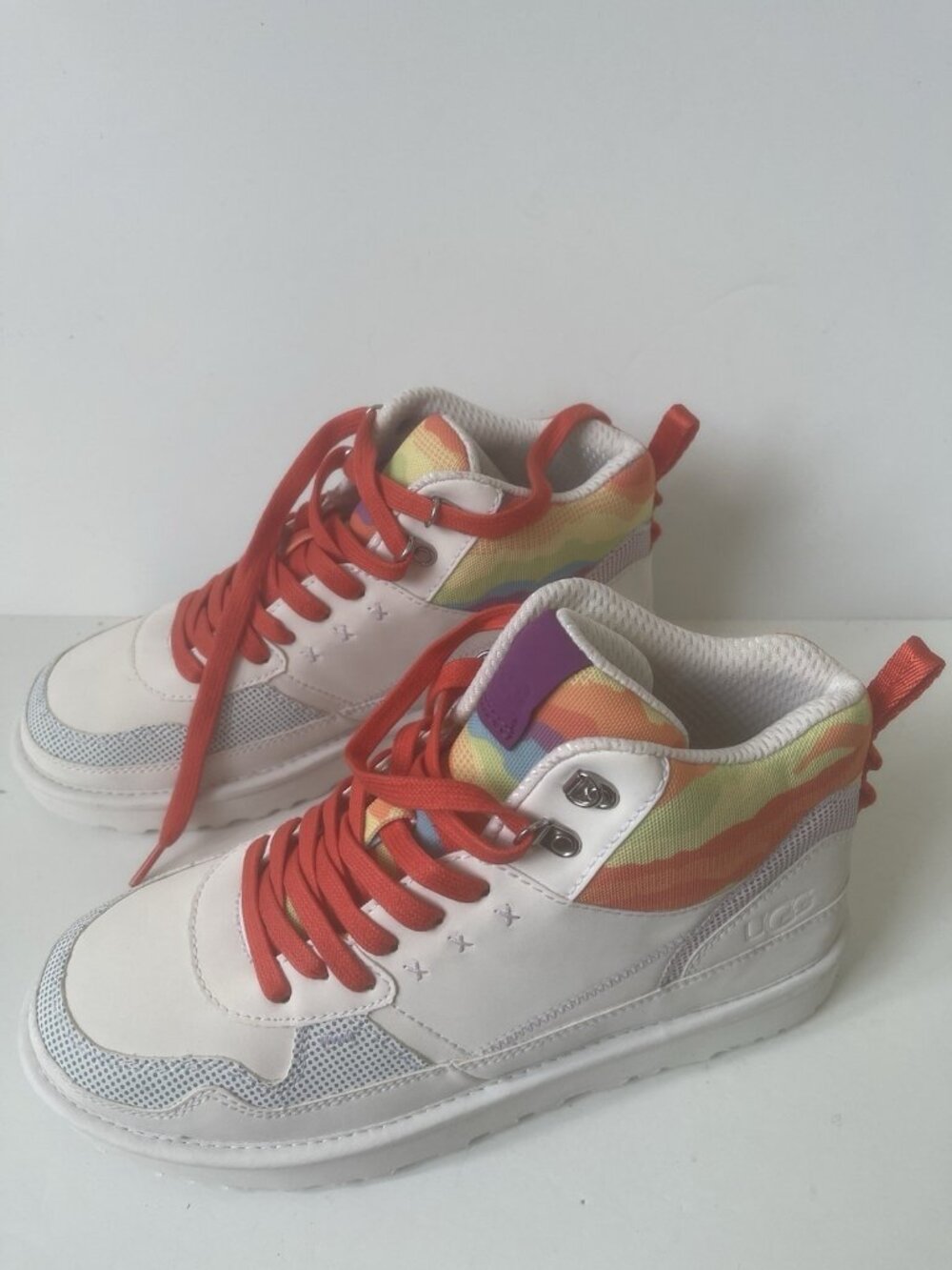UGG Pride Highland Hi Cali Collage Sneakers Rainbow White Leather NWOB 9.5 - Picture 10 of 12
